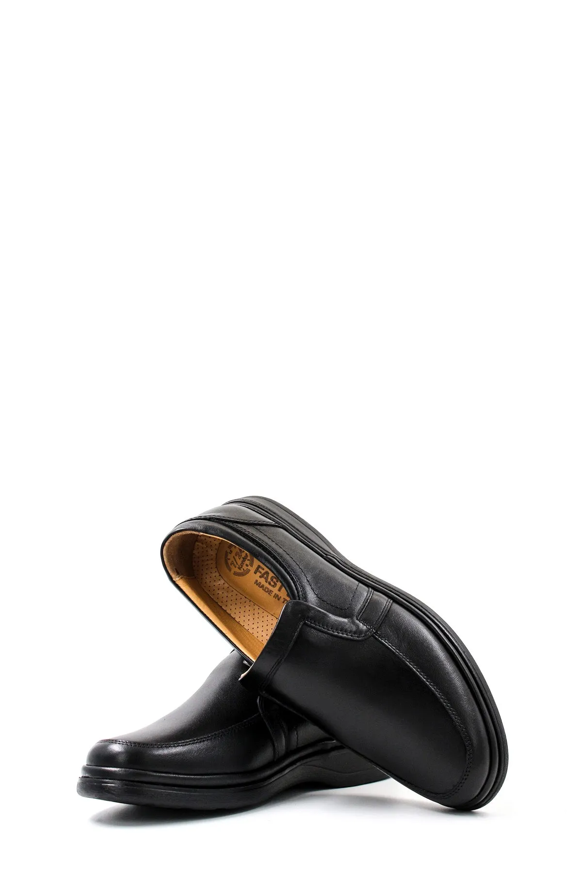Men's Black Leather Comfort Slip-On Shoes-Wessi
