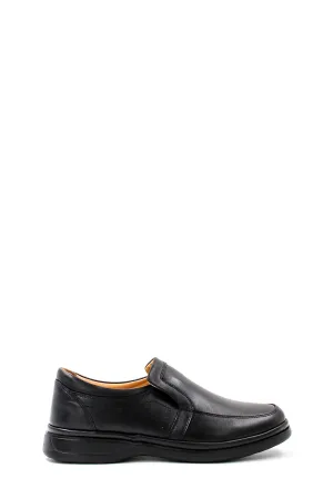 Men's Black Leather Comfort Slip-On Shoes-Wessi
