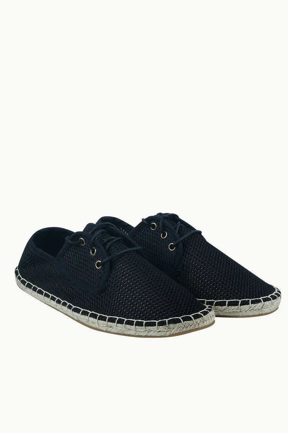 Mens Black Mesh Lace-Up Basque Espadrilles