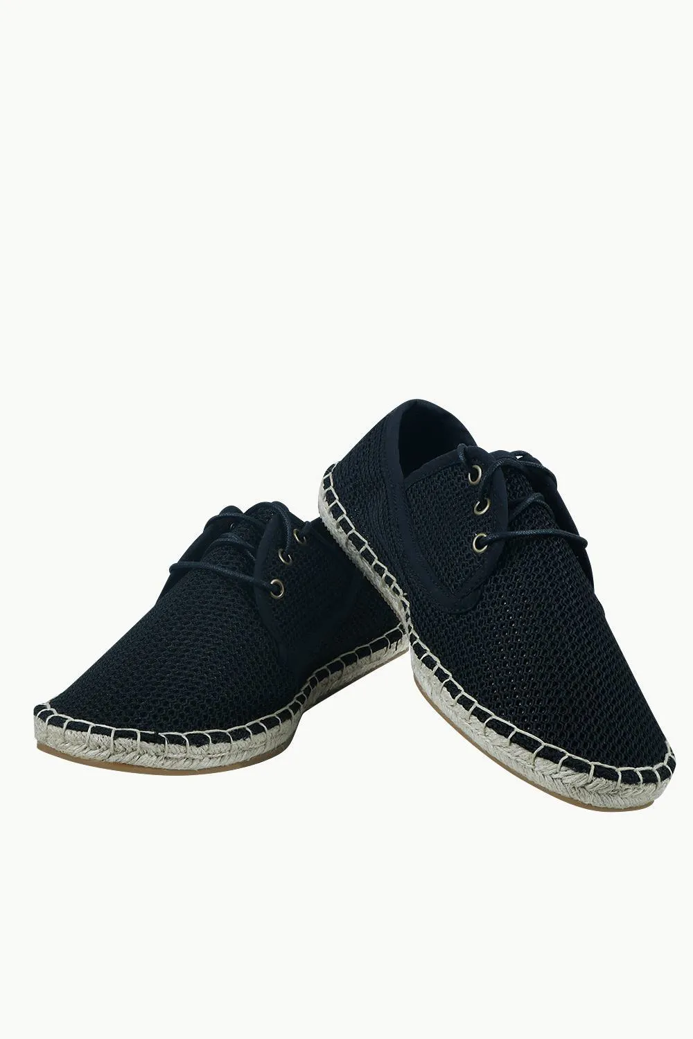 Mens Black Mesh Lace-Up Basque Espadrilles