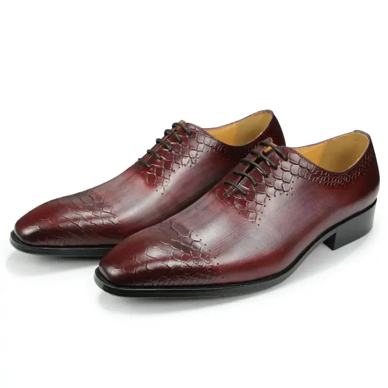 Men's Luxe Genuine Leather Brogue Oxfords W/ Snake Pattern Detail