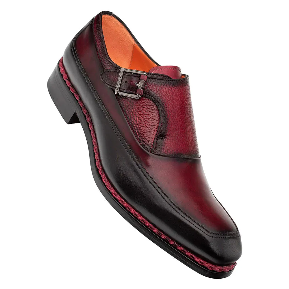 Mezlan Artesano Black/Burgundy Patina Calfskin Two-Toned Monk Strap Shoes