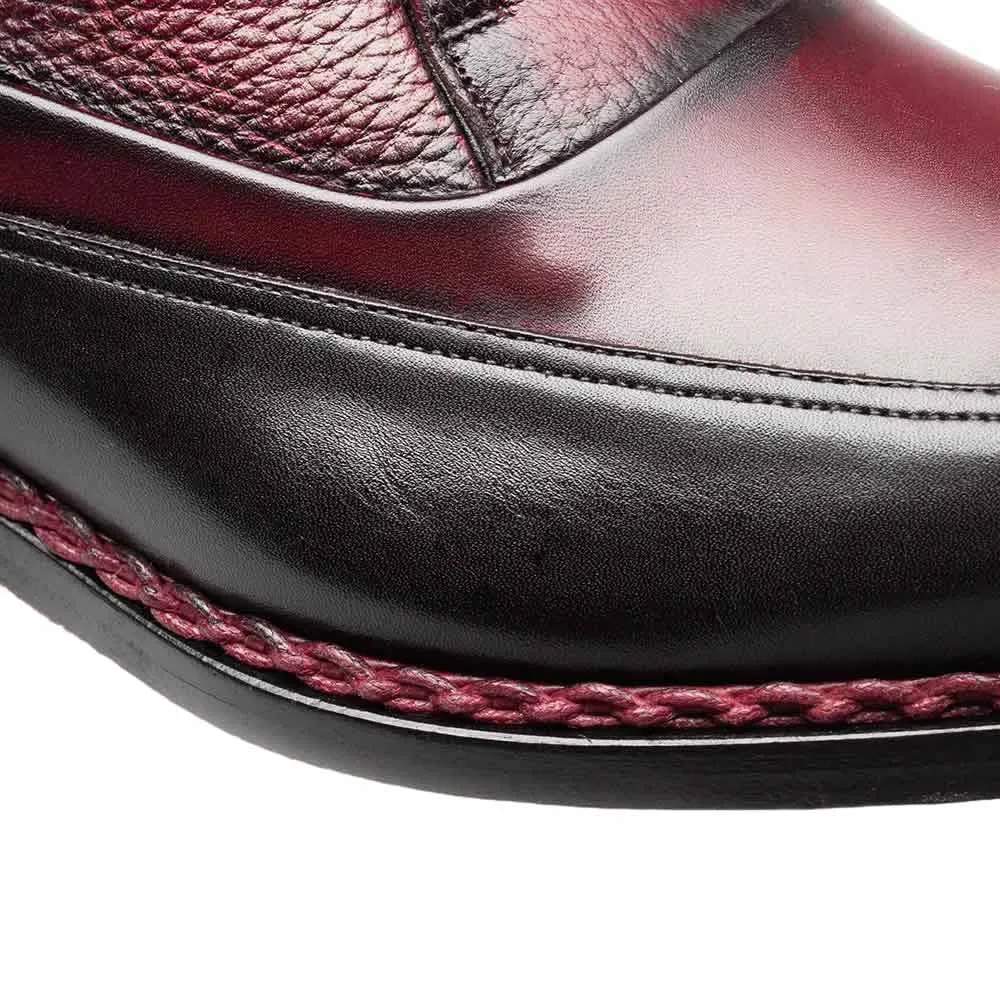 Mezlan Artesano Black/Burgundy Patina Calfskin Two-Toned Monk Strap Shoes