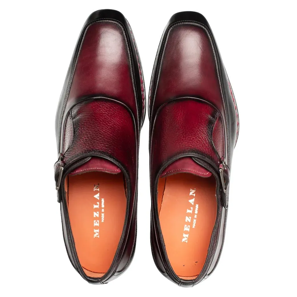 Mezlan Artesano Black/Burgundy Patina Calfskin Two-Toned Monk Strap Shoes