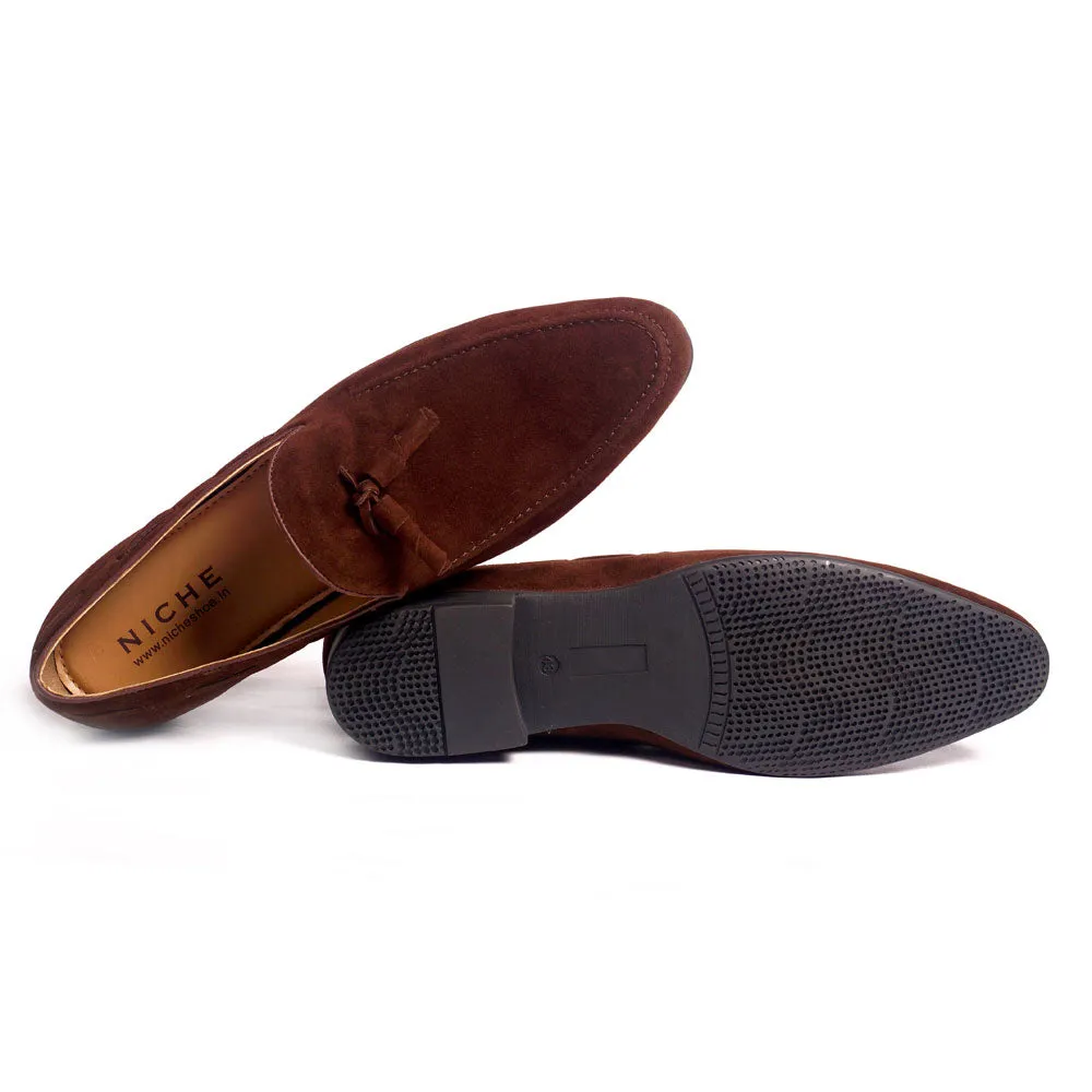 NICHE Brown Elegant Suede Tassel Loafer