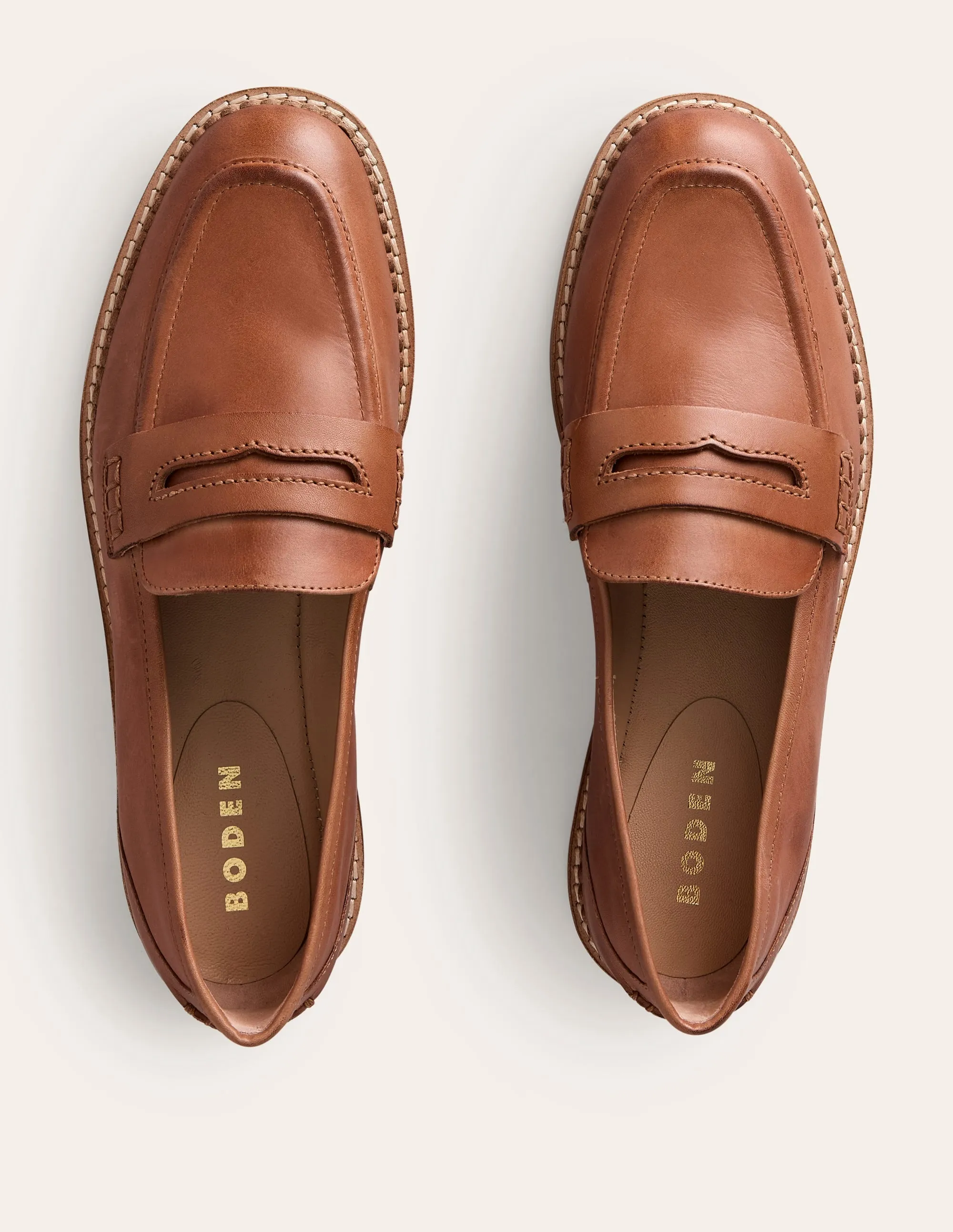 Nya Structured Penny Loafers-Tan Burnished Leather