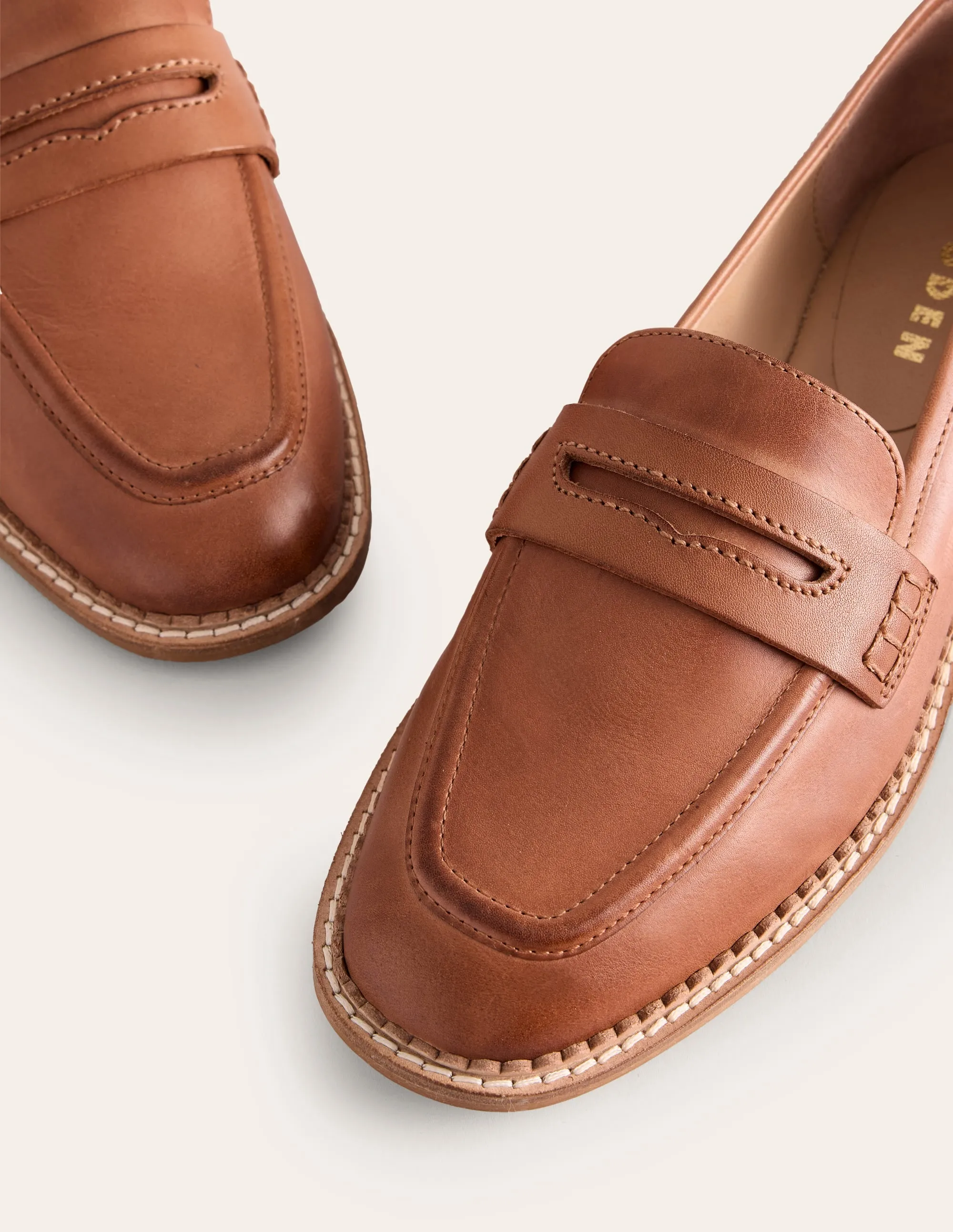 Nya Structured Penny Loafers-Tan Burnished Leather