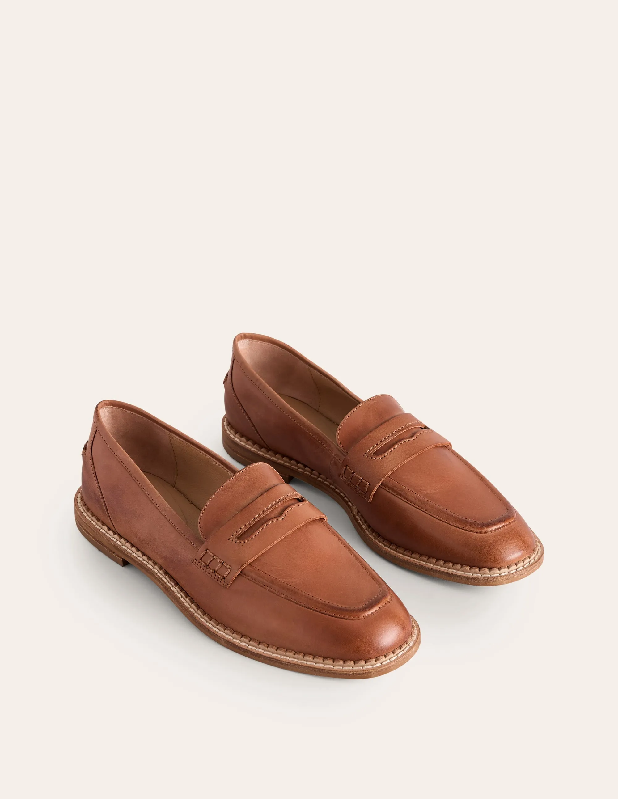Nya Structured Penny Loafers-Tan Burnished Leather