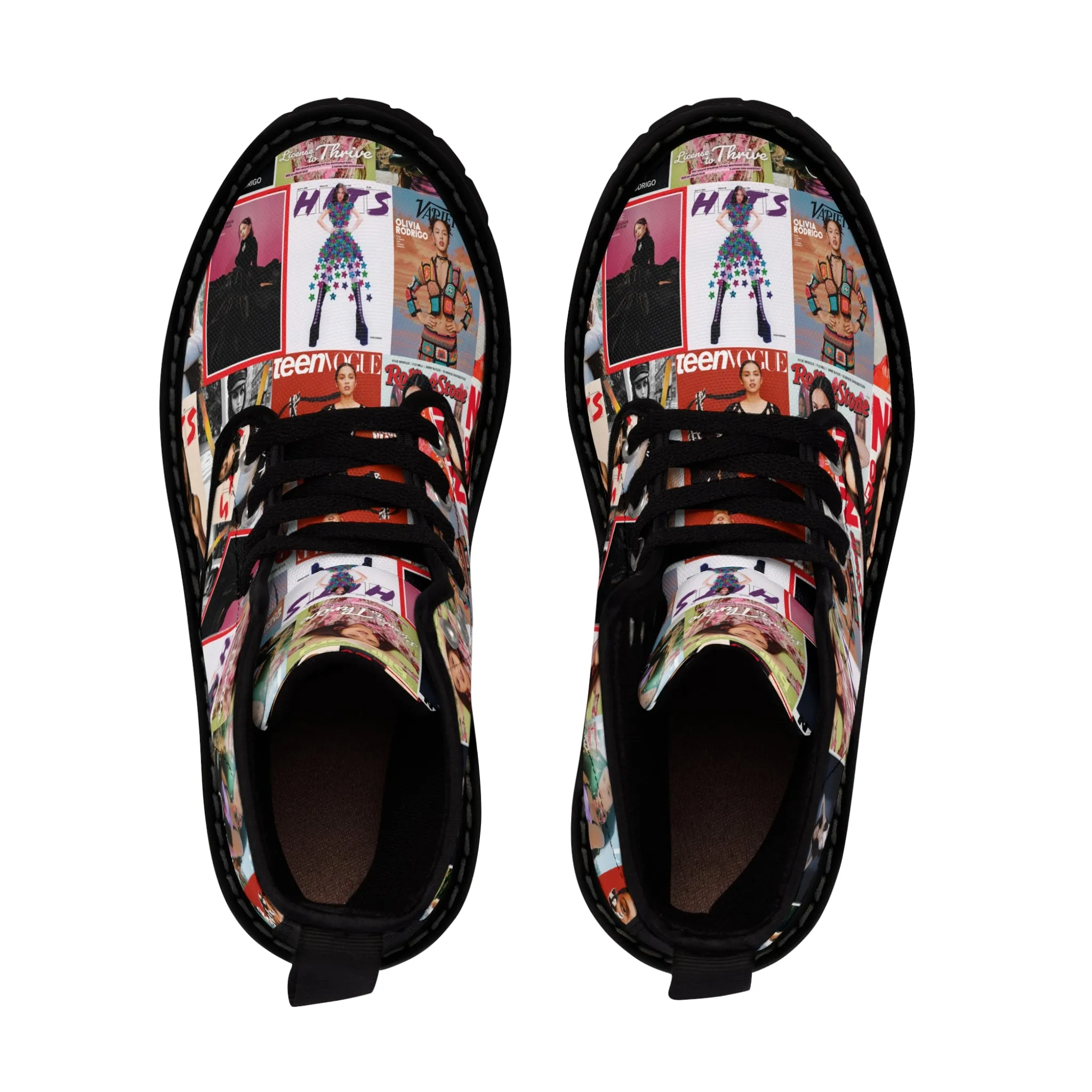 Olivia Rodrigo Magazine Cover Collage Pattern Women's Canvas Boots