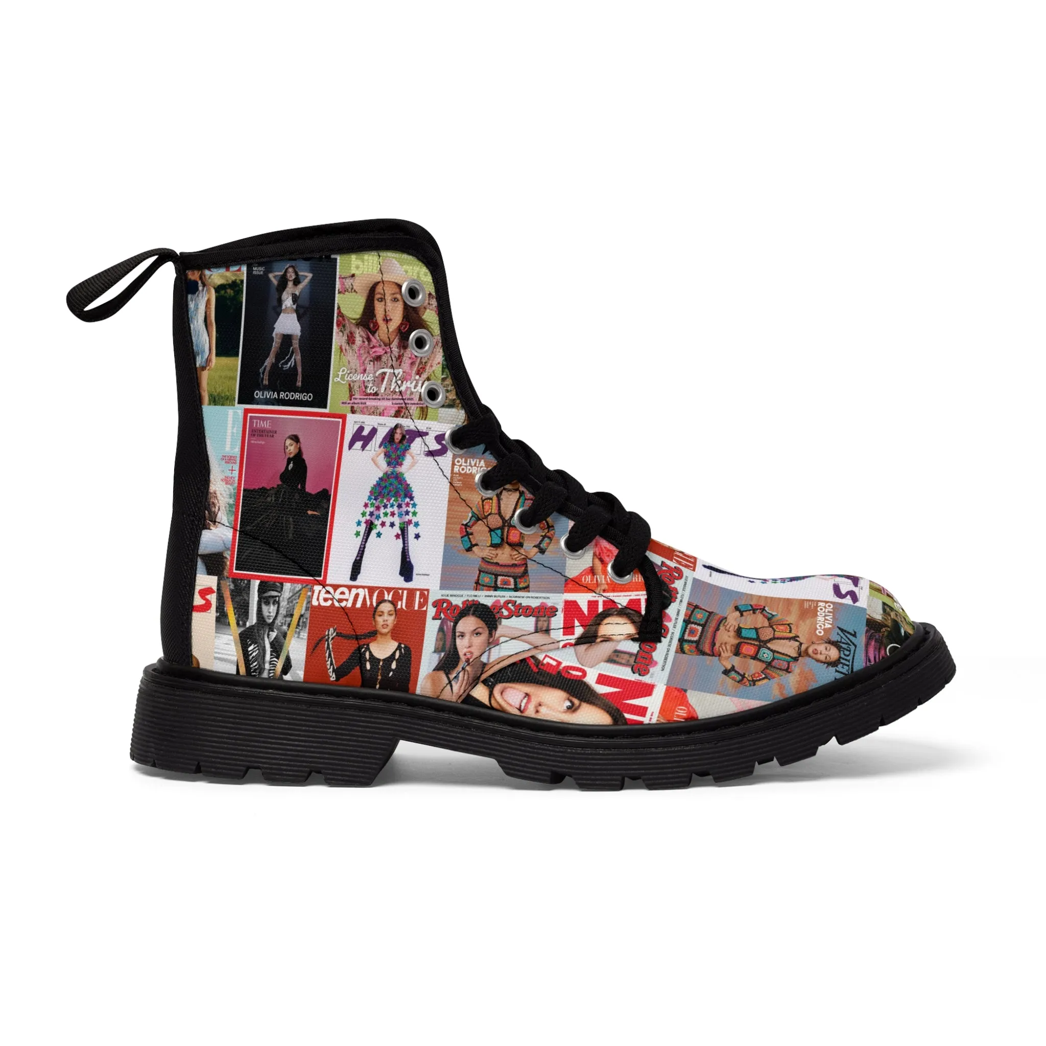 Olivia Rodrigo Magazine Cover Collage Pattern Women's Canvas Boots