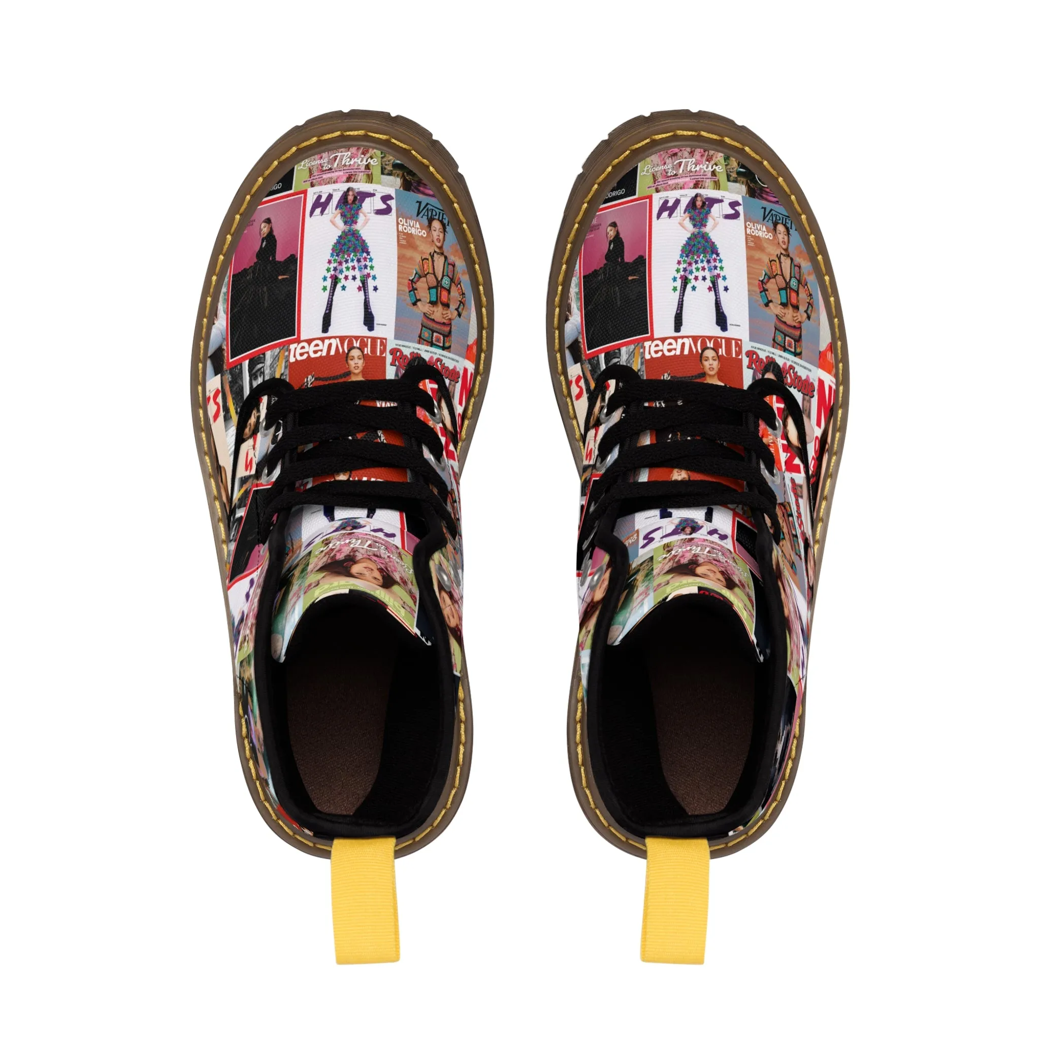 Olivia Rodrigo Magazine Cover Collage Pattern Women's Canvas Boots