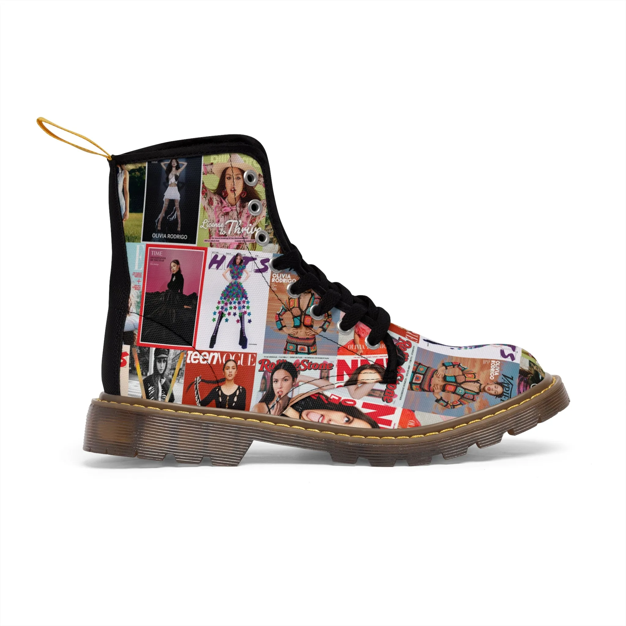 Olivia Rodrigo Magazine Cover Collage Pattern Women's Canvas Boots