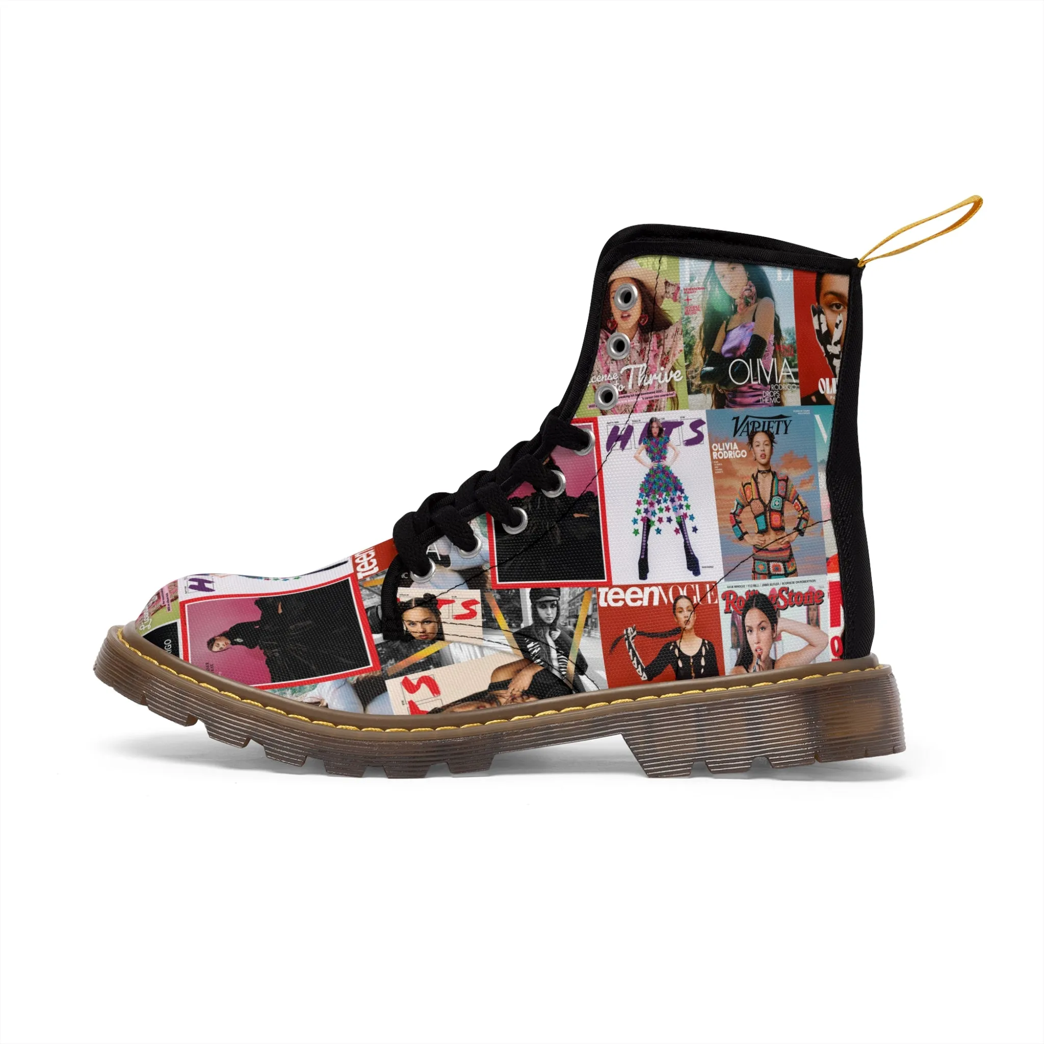 Olivia Rodrigo Magazine Cover Collage Pattern Women's Canvas Boots