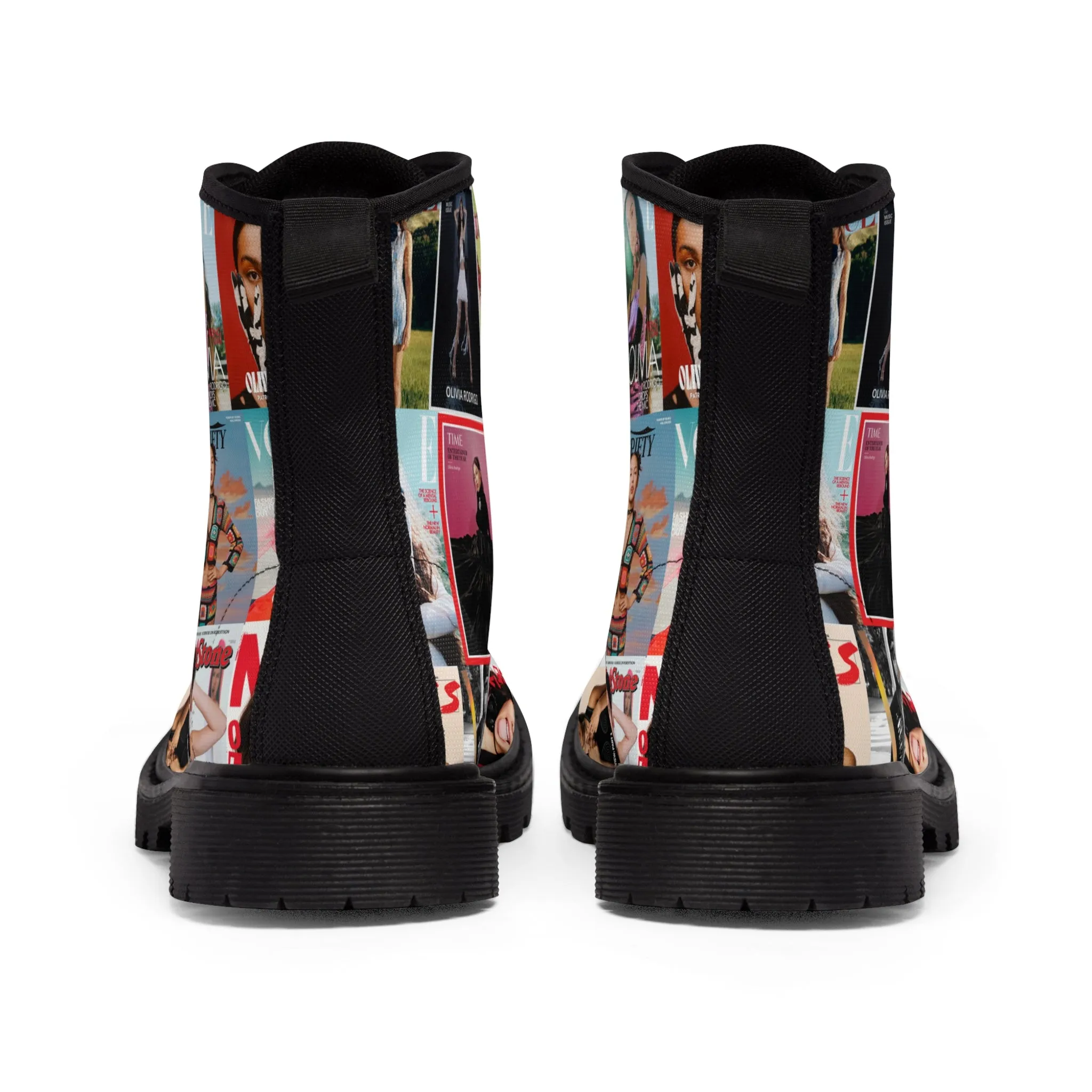 Olivia Rodrigo Magazine Cover Collage Pattern Women's Canvas Boots
