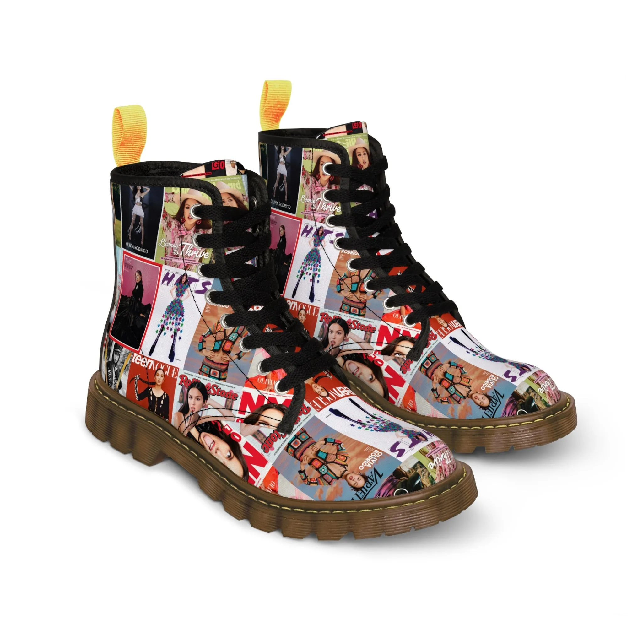 Olivia Rodrigo Magazine Cover Collage Pattern Women's Canvas Boots