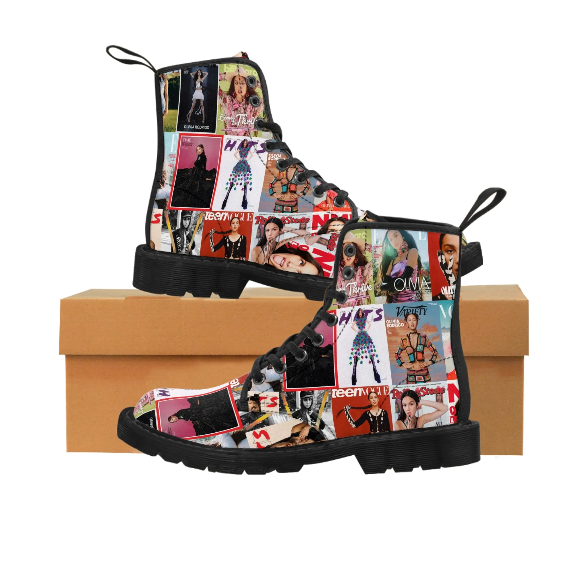 Olivia Rodrigo Magazine Cover Collage Pattern Women's Canvas Boots