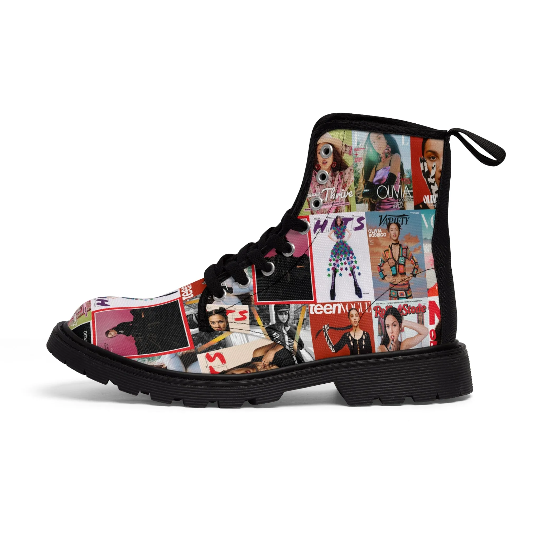 Olivia Rodrigo Magazine Cover Collage Pattern Women's Canvas Boots