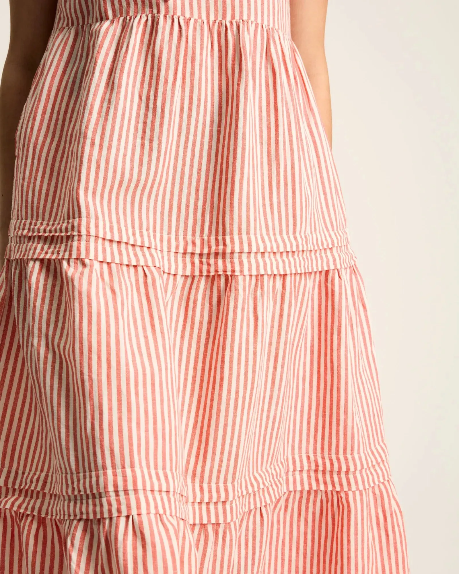 Ophelia Red & White Sleeveless Tiered Dress