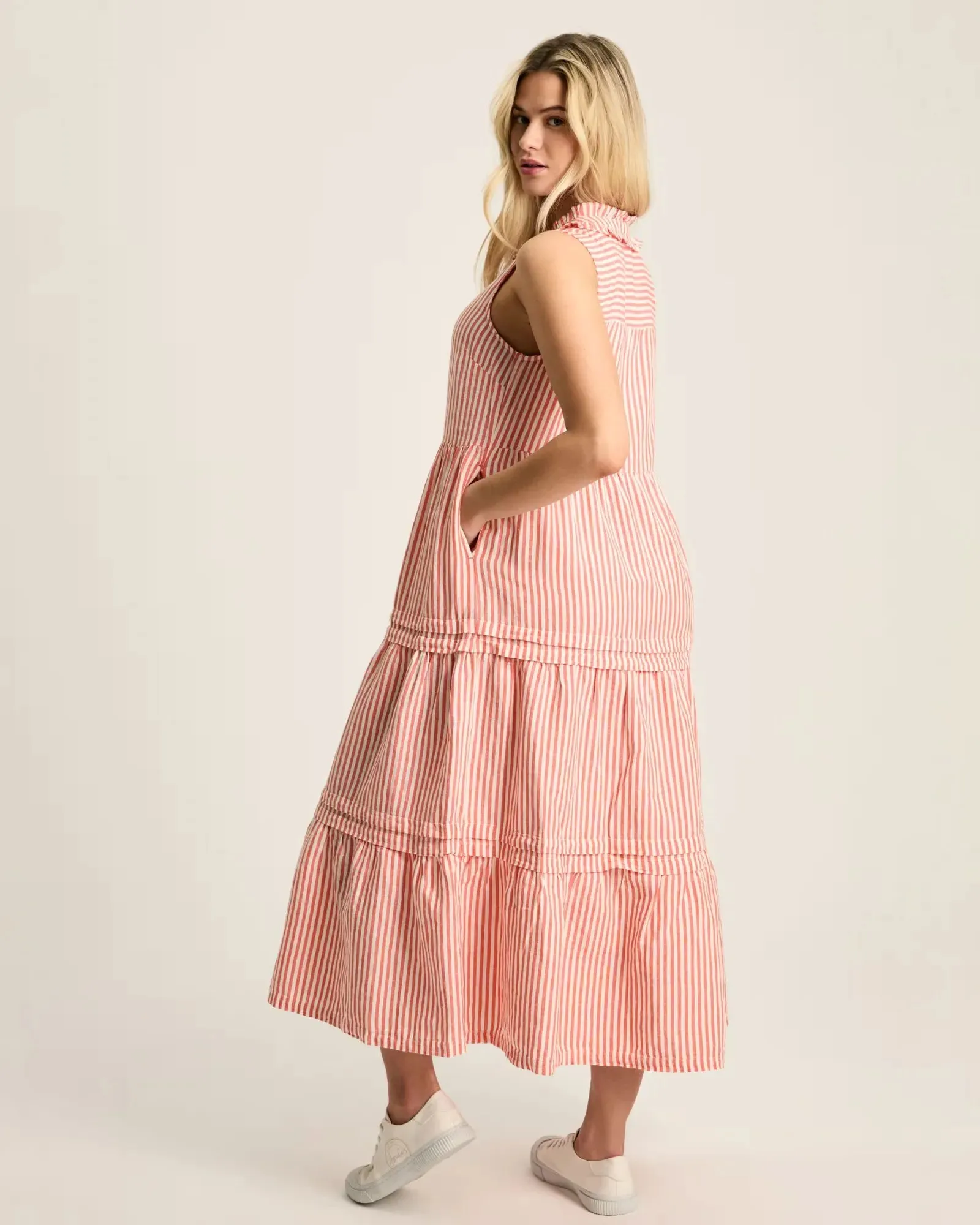 Ophelia Red & White Sleeveless Tiered Dress