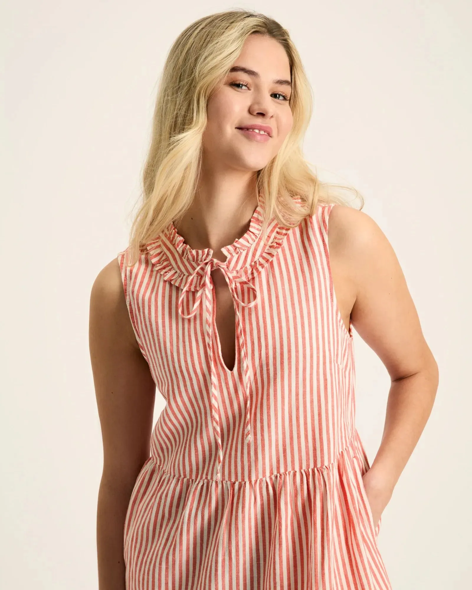Ophelia Red & White Sleeveless Tiered Dress