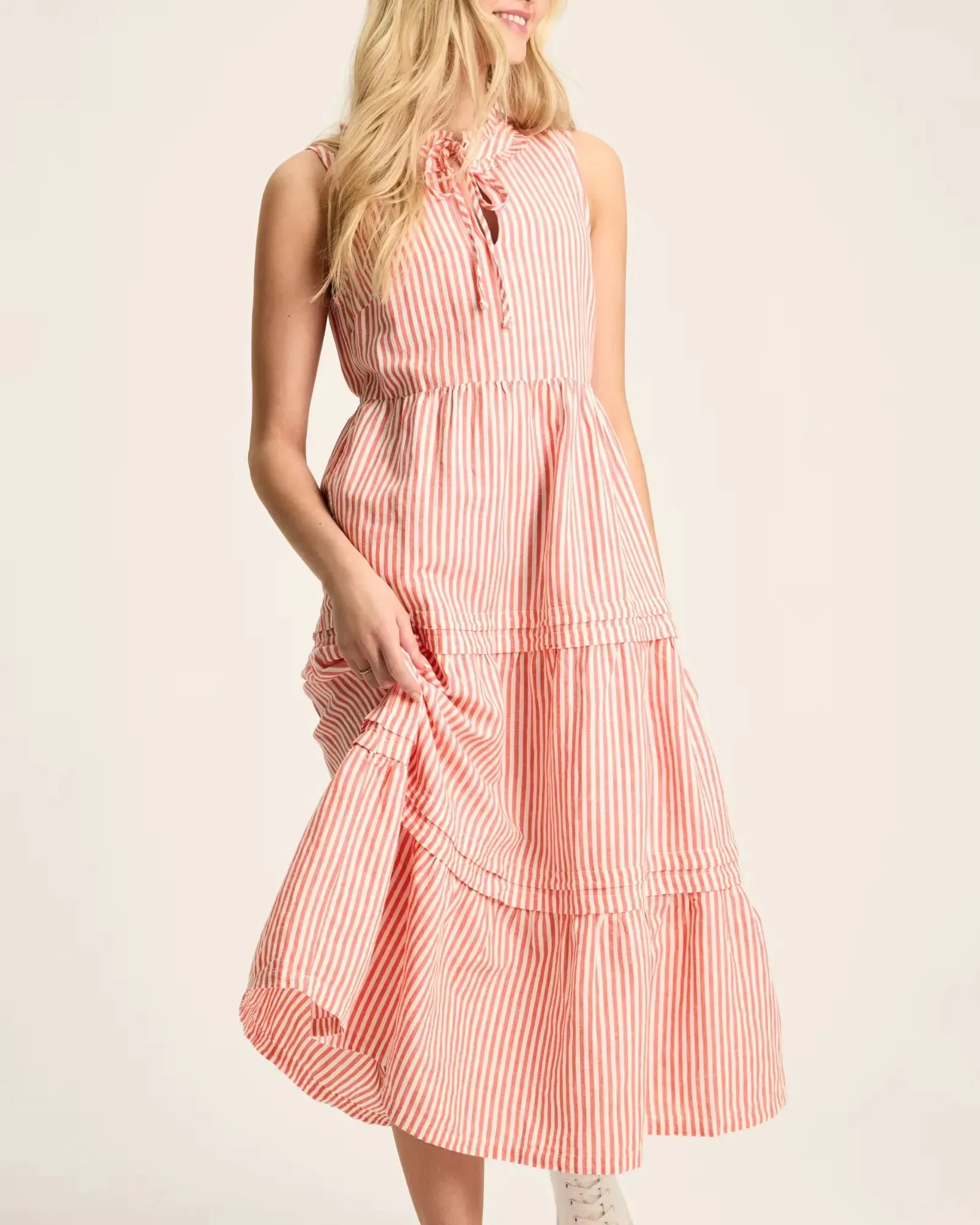 Ophelia Red & White Sleeveless Tiered Dress