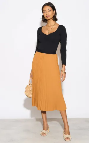 Pleated Midi Skirt in Orange
