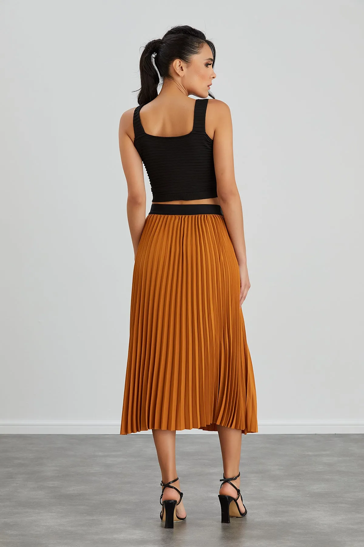 Pleated Midi Skirt in Orange