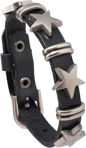 Punk Rock Alloy Star Studded Bracelet Belt Buckle Wristband Leather Cuff Bracelet