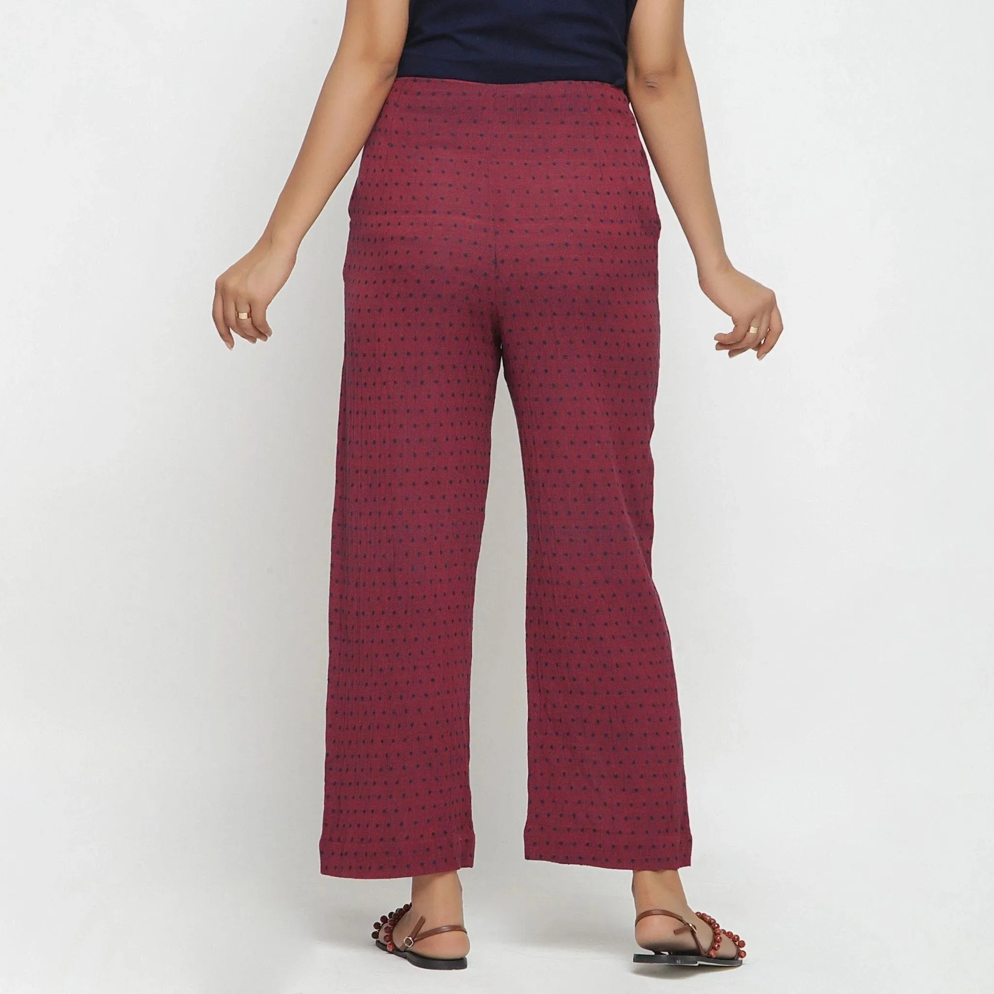 Red Polka Dot Block Print Mid-Rise Cotton Pant