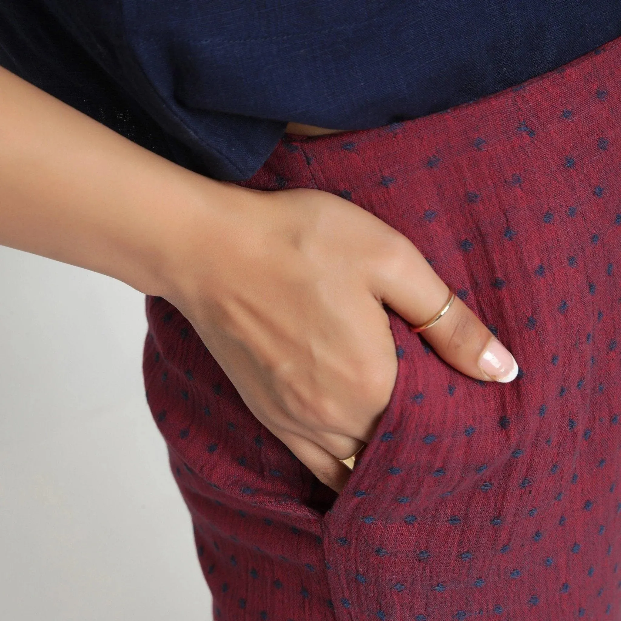 Red Polka Dot Block Print Mid-Rise Cotton Pant