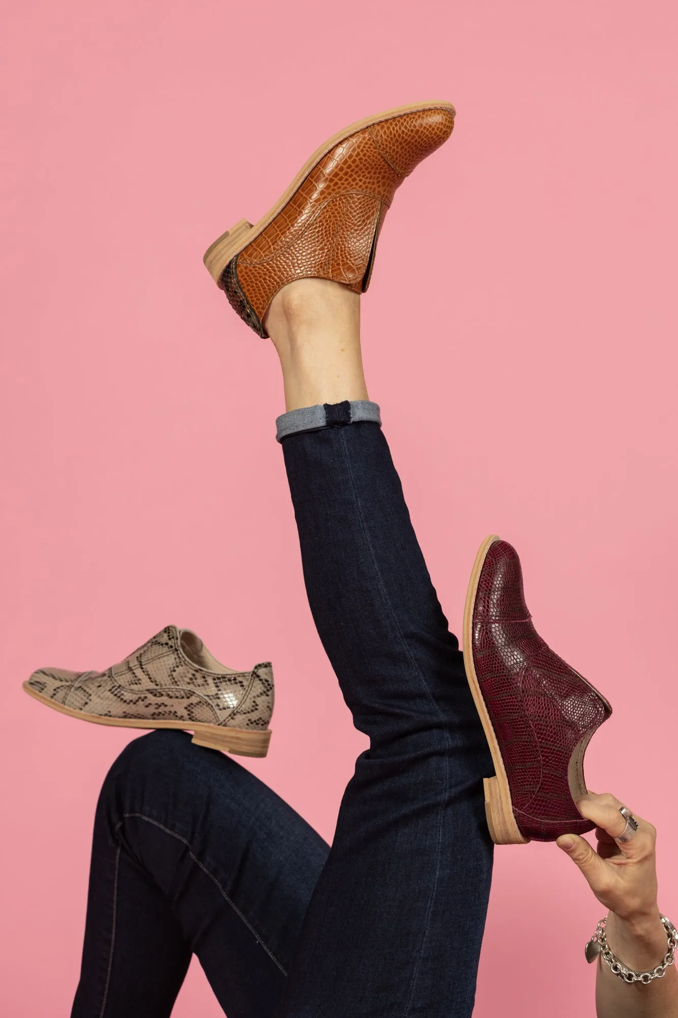 REVAMP Wine Snakeskin Leather Oxfords