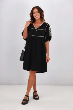 Shine On Label Tallulah Embroidery Panel Dress Black