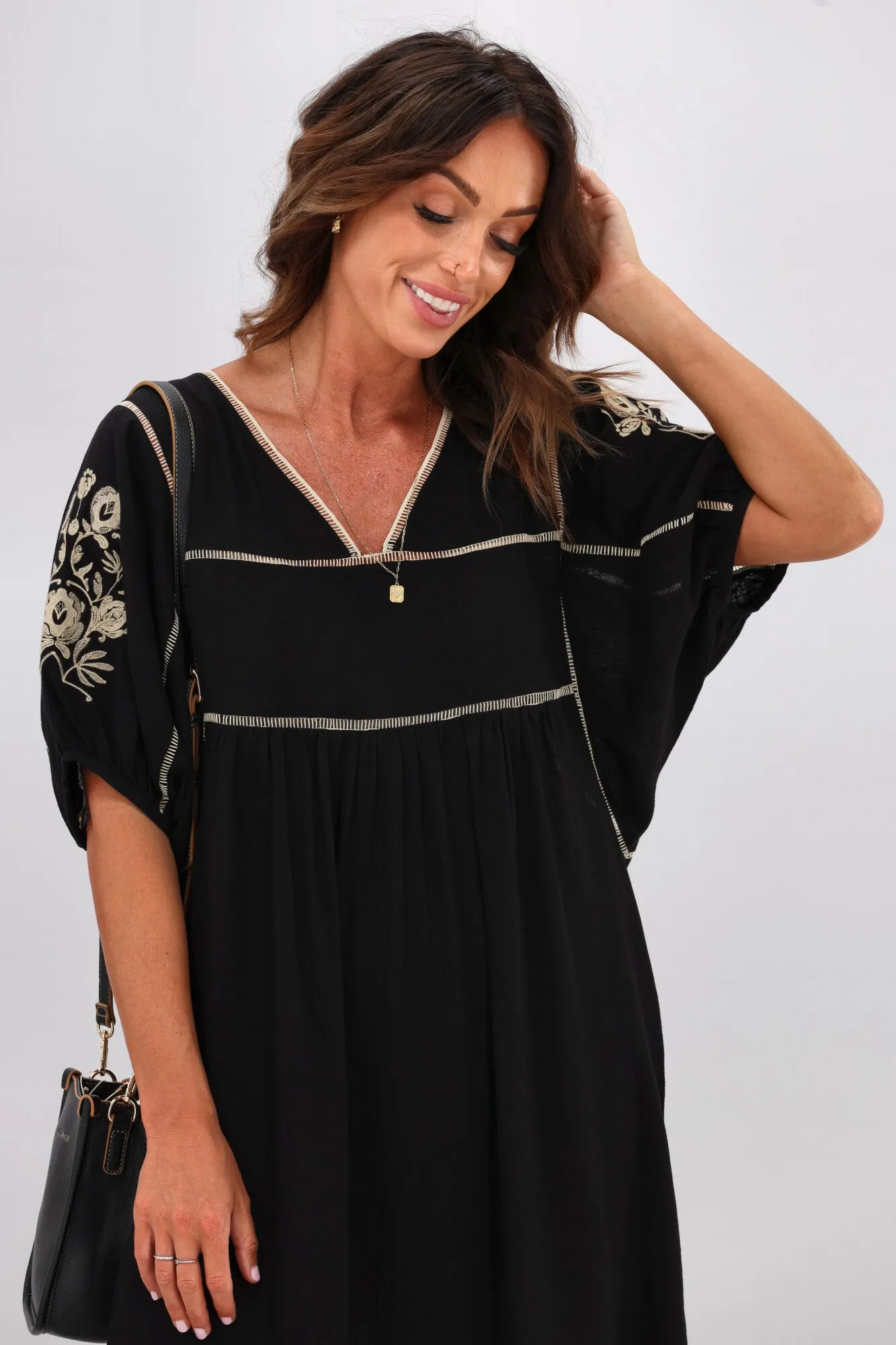 Shine On Label Tallulah Embroidery Panel Dress Black