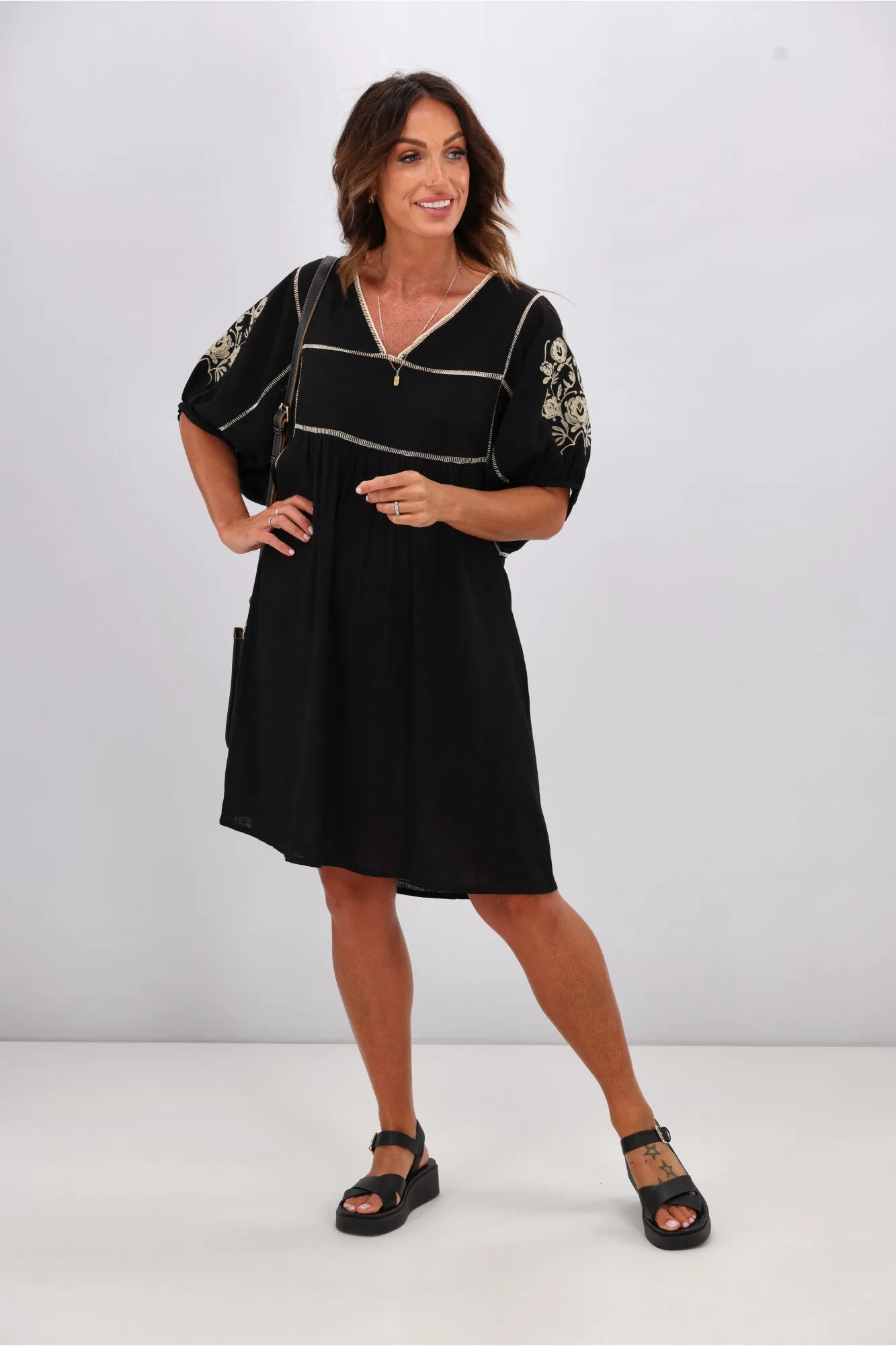 Shine On Label Tallulah Embroidery Panel Dress Black