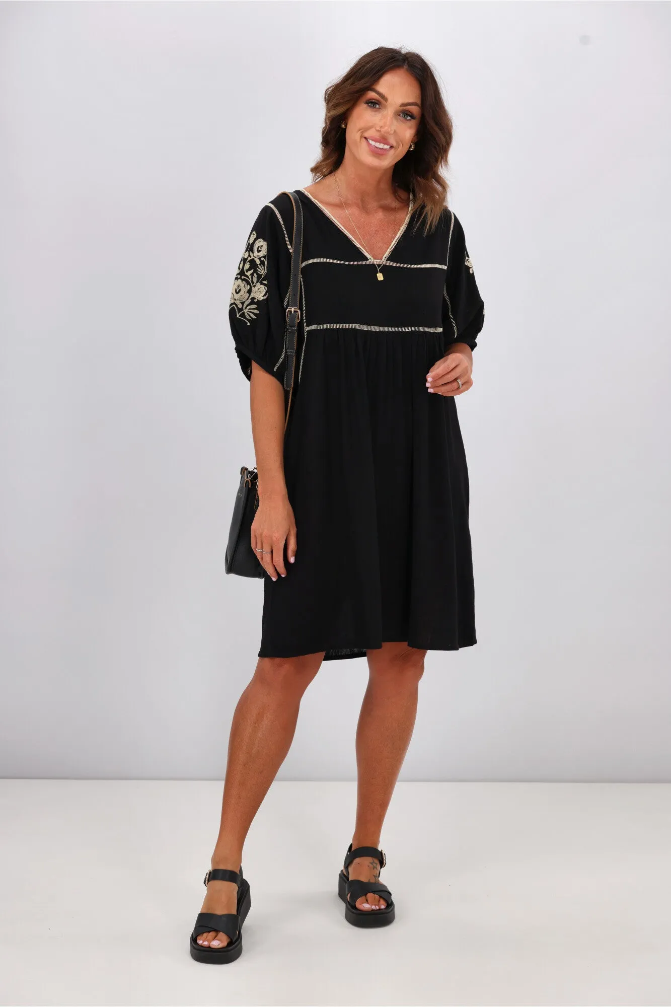 Shine On Label Tallulah Embroidery Panel Dress Black