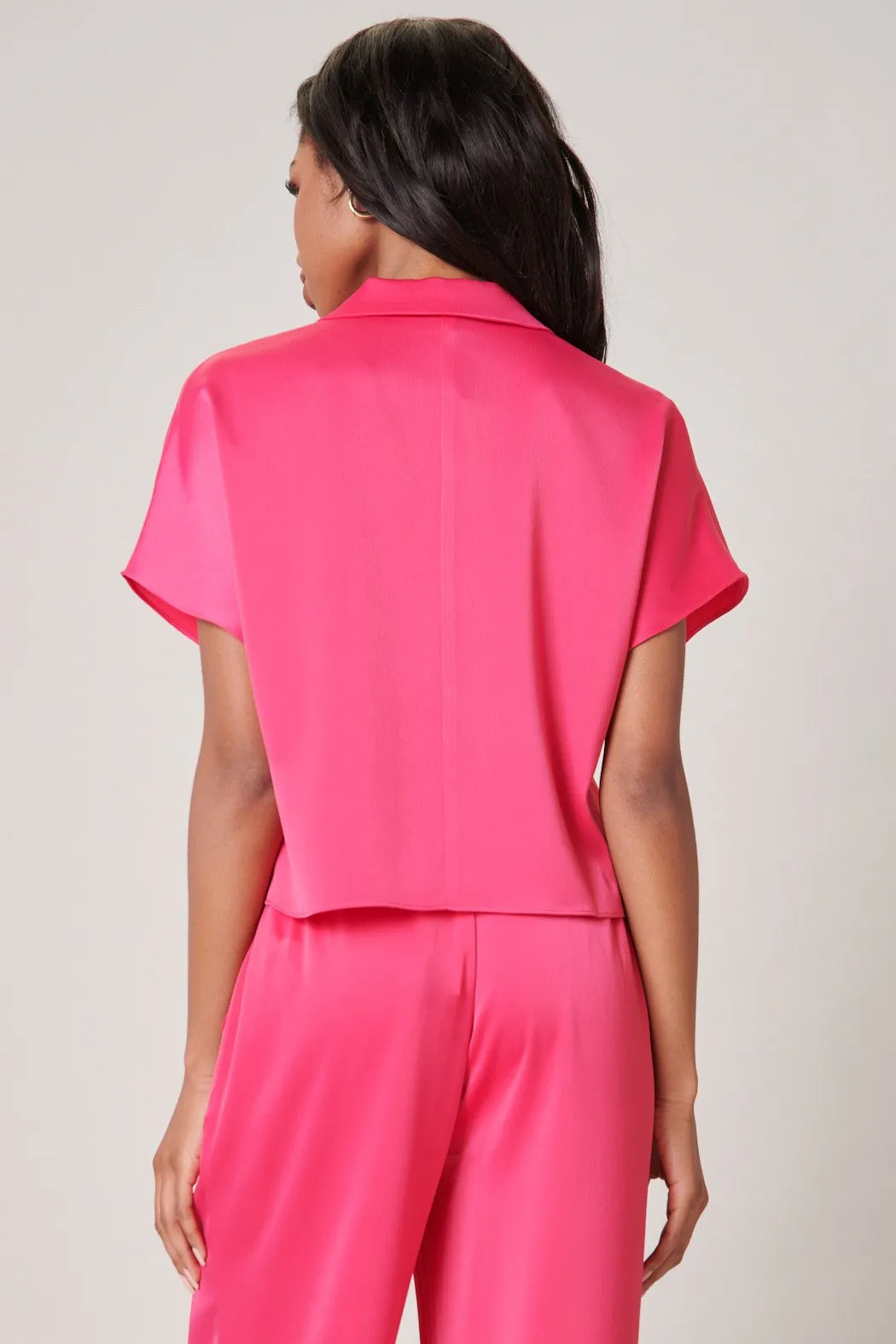 Shireen Satin Button Front Cropped Top