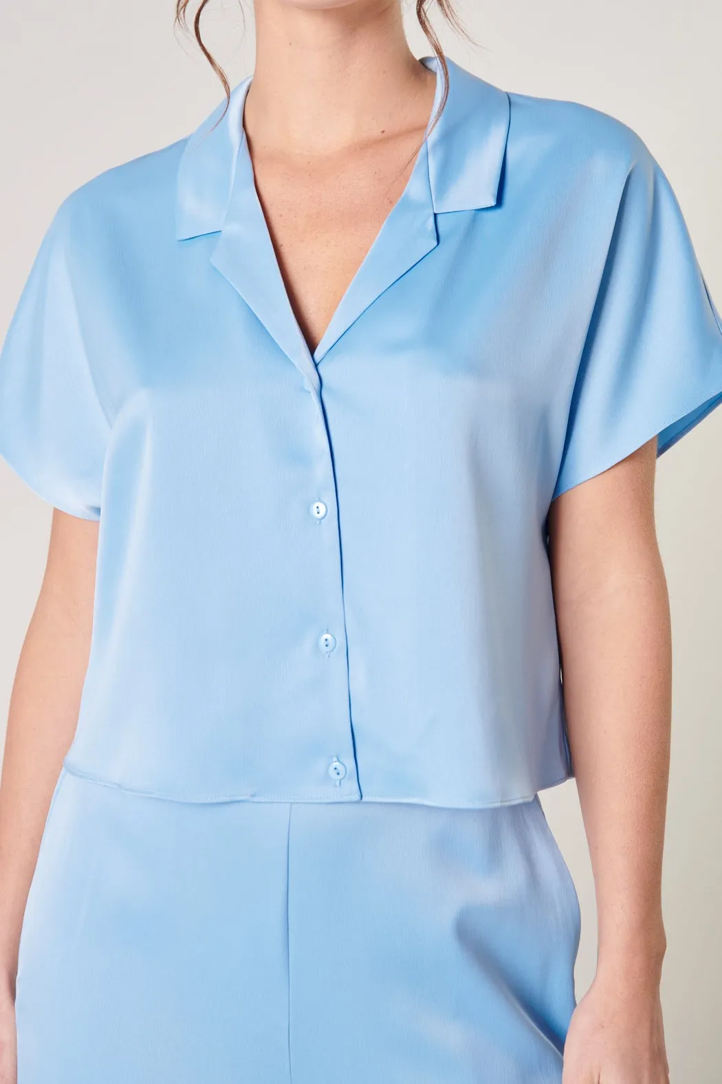 Shireen Satin Button Front Cropped Top