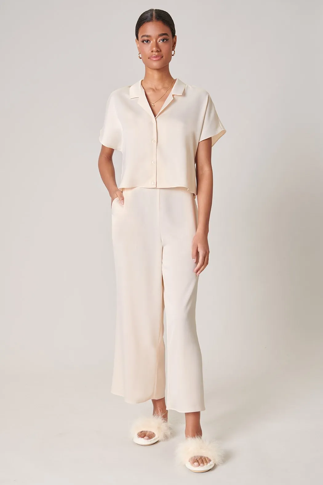 Shireen Satin Button Front Cropped Top