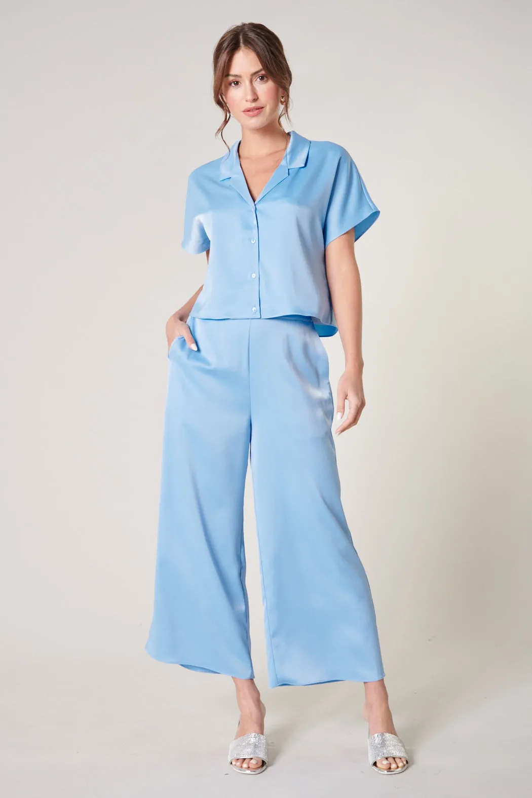 Shireen Satin Button Front Cropped Top