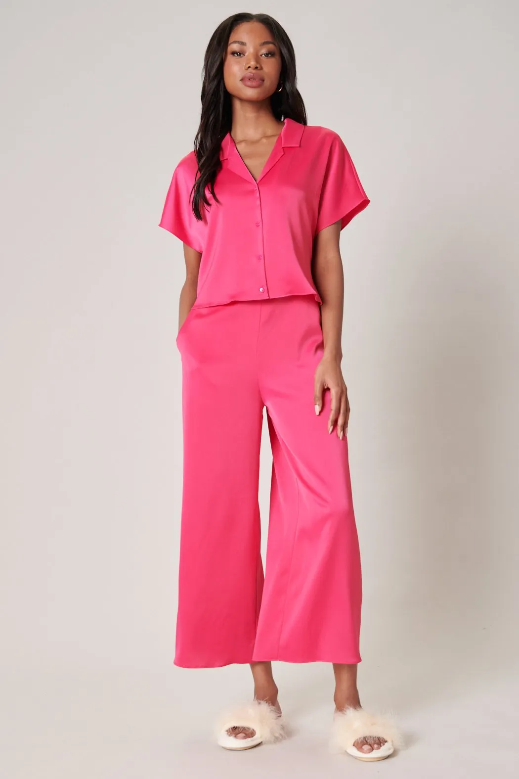Shireen Satin Button Front Cropped Top