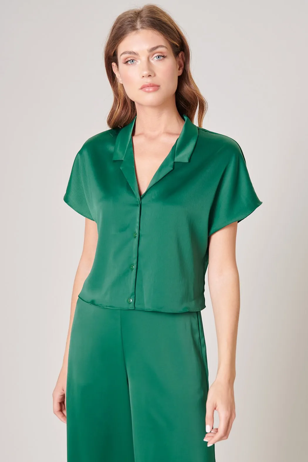 Shireen Satin Button Front Cropped Top