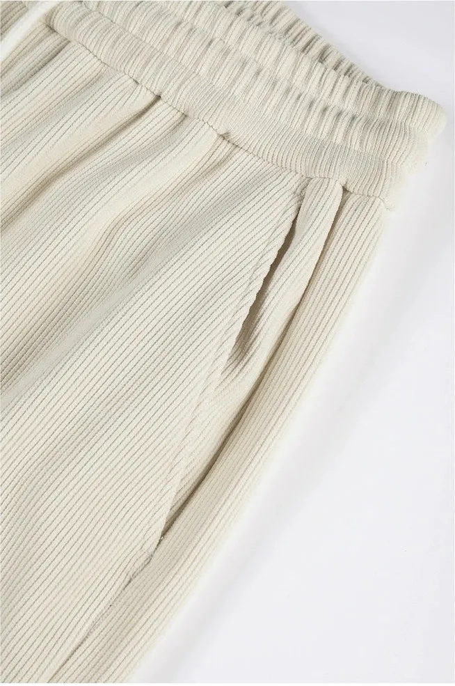 Slim Ribbed Elastic-Waist Lightweight Pants