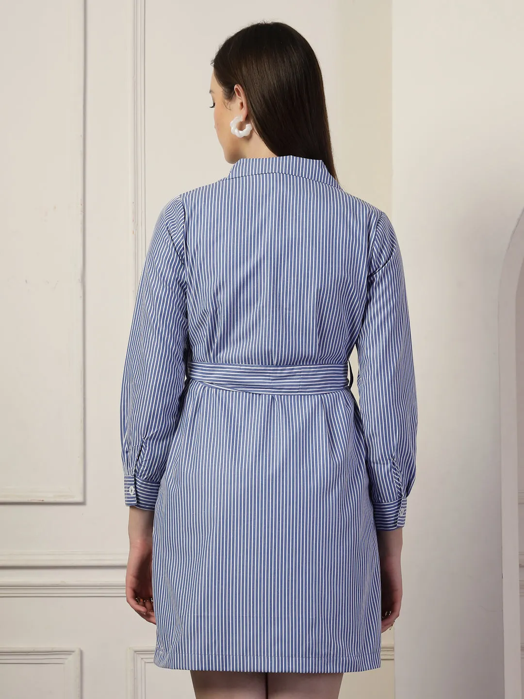 Style Quotient Women Blue And White Stripe Polycotton Double Breasted Polycotton Blazer Dress