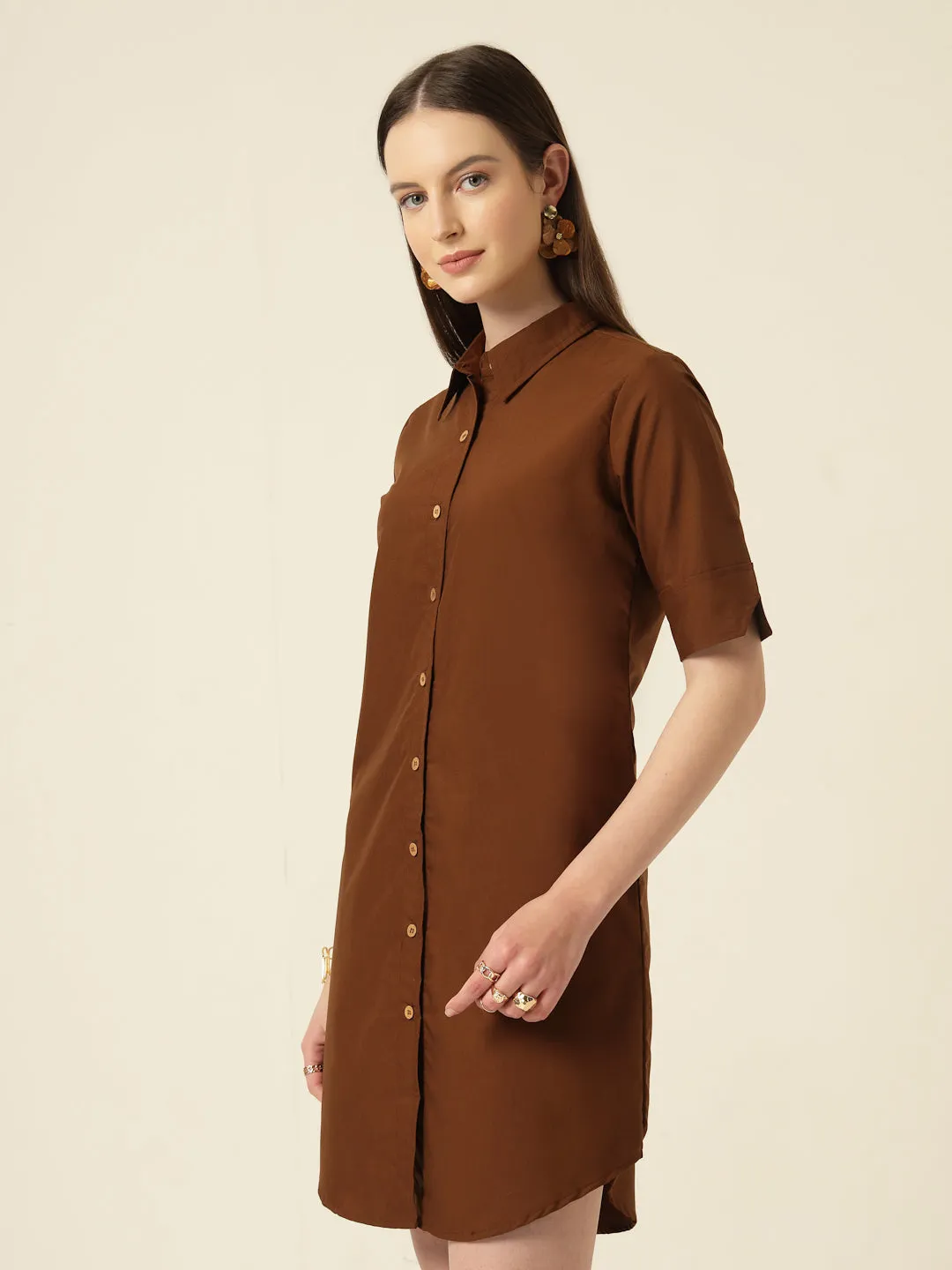 Style Quotient Women Camel shirt dress