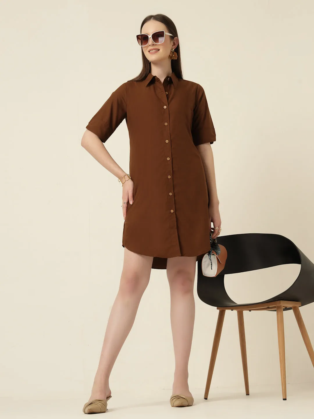 Style Quotient Women Camel shirt dress