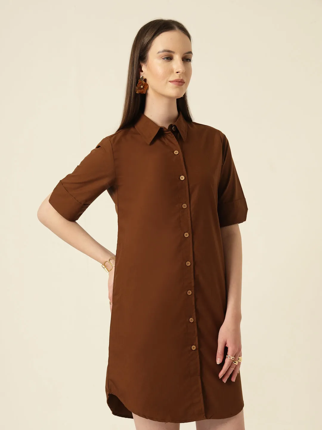 Style Quotient Women Camel shirt dress