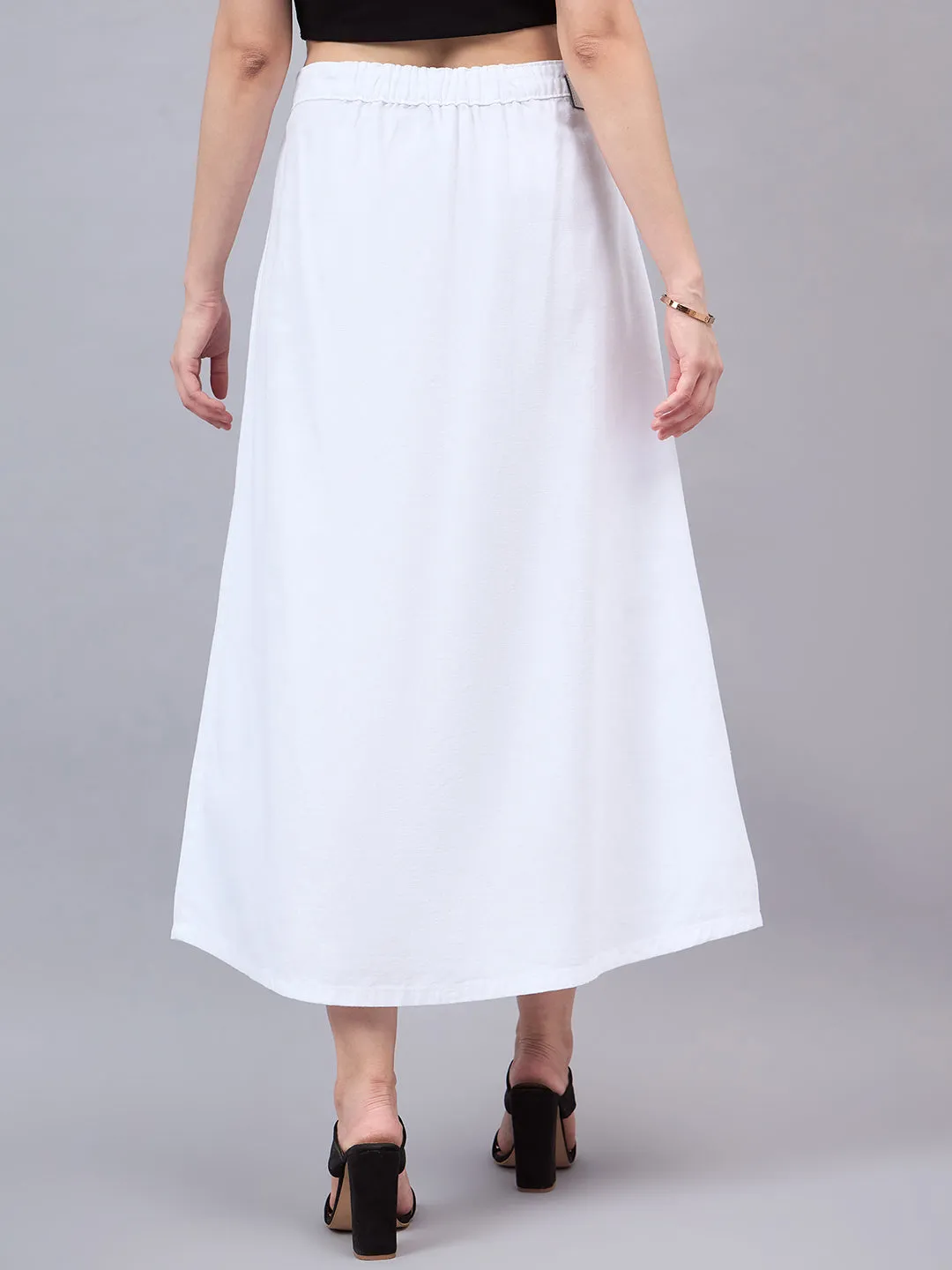 Style Quotient Women White A-Line Maxi Denim Skirt