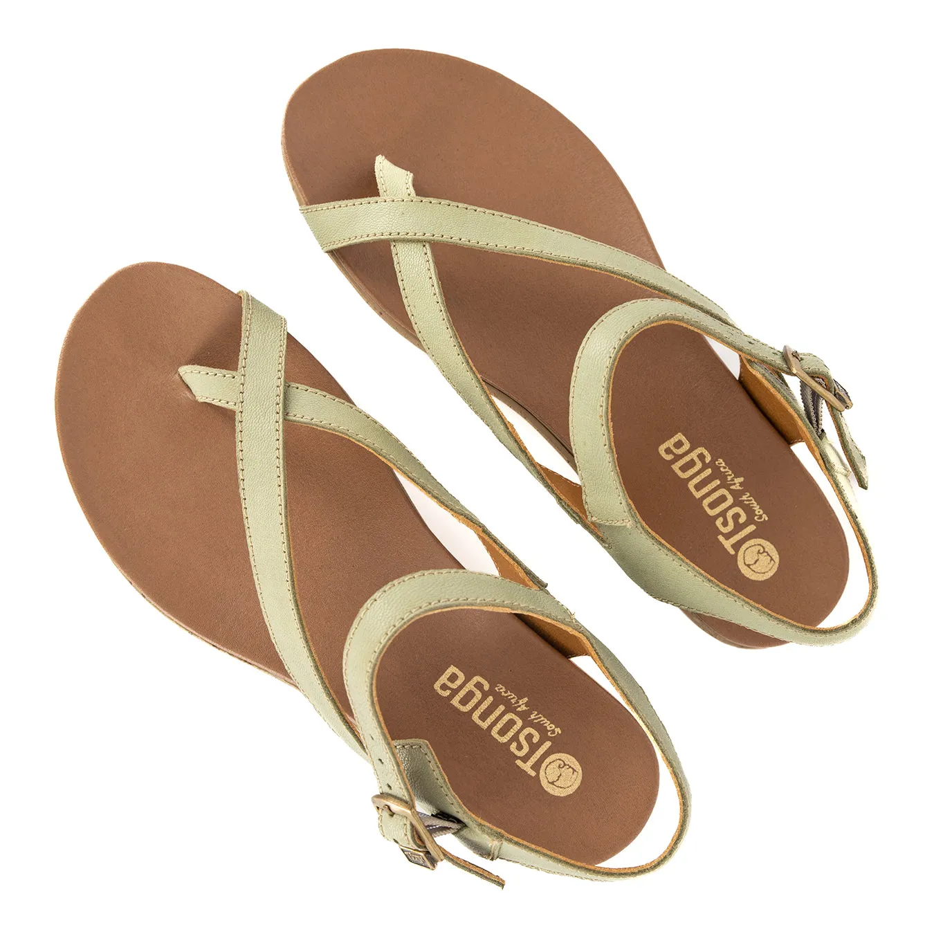 Umnyango : Ladies Leather Sandal in Pistachio Pietra