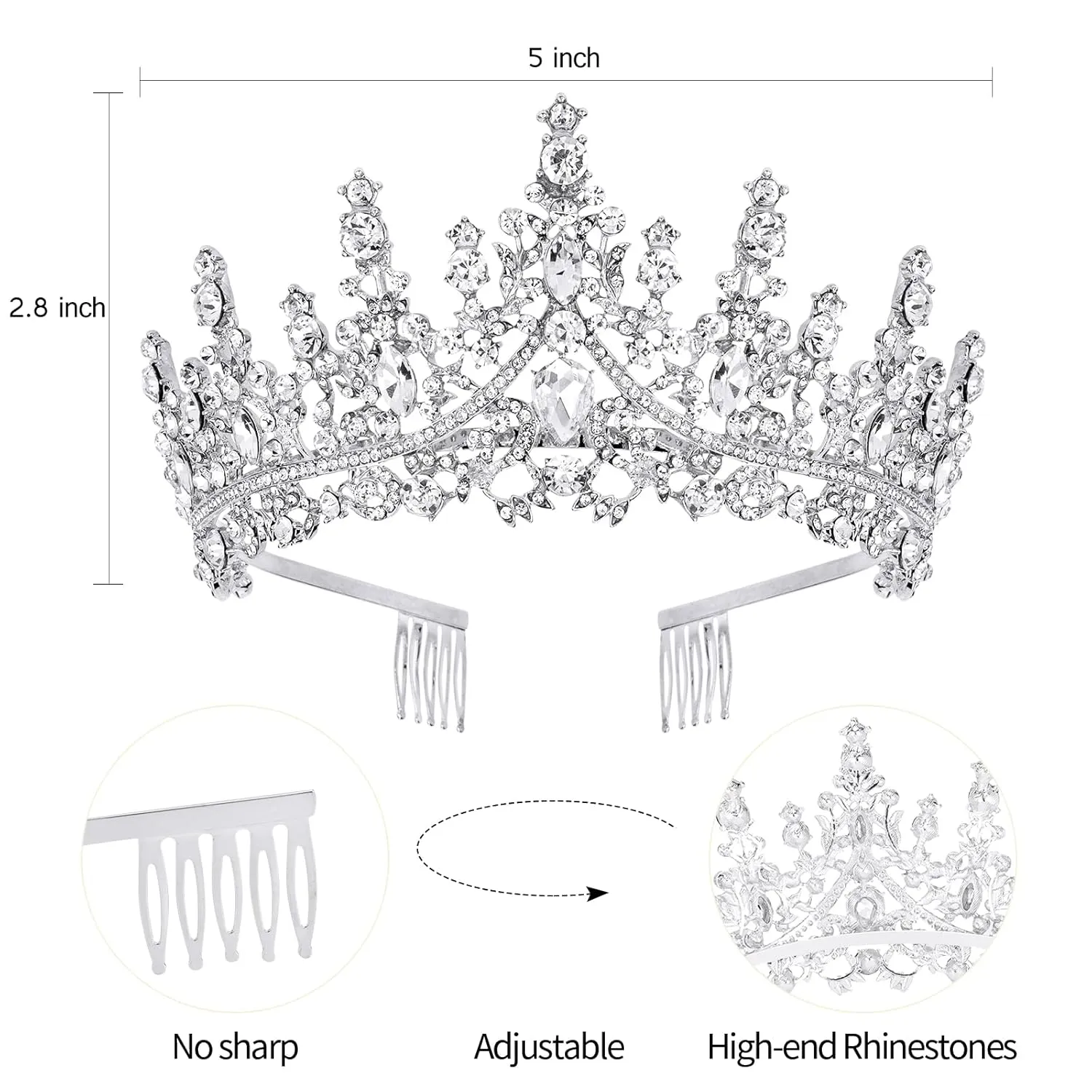 Velscrun Silver Birthday Tiara Crowns for Women Girls Elegant Princess Crown with Combs Birthday Girl Headband Sash Happy Birth Party Decorations Birth Gift Cake Topper Hair Accessories