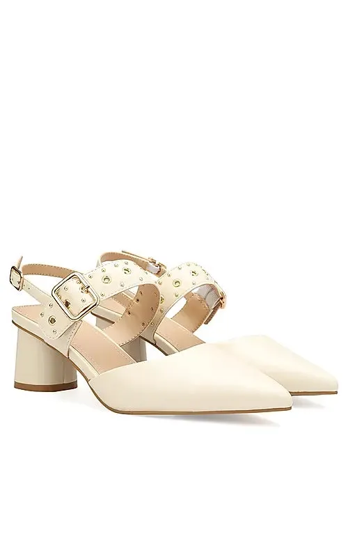 White Pointed Slingback Heels